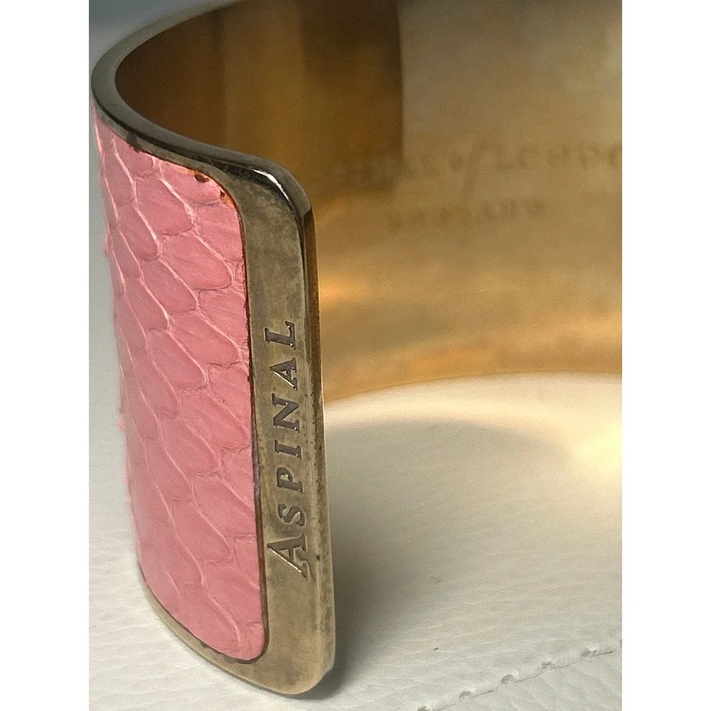 Aspinal London Pink Aqua Snakeskin Leather Wide Cuff Bracelet England